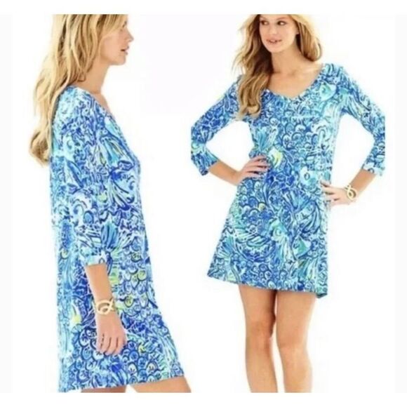 Lilly Pulitzer Blue Cush After Party XS 3/4 sleeve knit Erin Dress - Picture 1 of 4